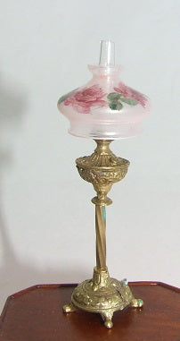 Tall Brass Base Lamp with Pink Glass Shade