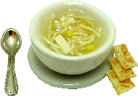 Chicken Noodle Soup with Crackers and Spoon