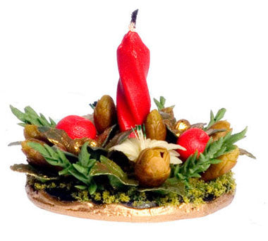 Centerpiece with White Poinsettia & Red Candle