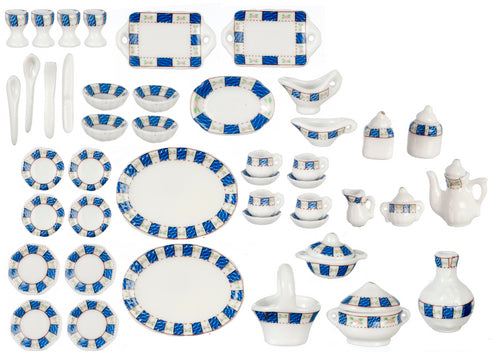 Tea Set, 50pc, Blue Trim