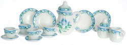 Tea Set, 17pc, Green & Blue Floral