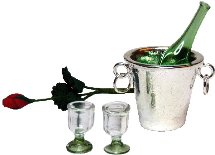 Bottle, 2 Glasses, Rose, Bucket