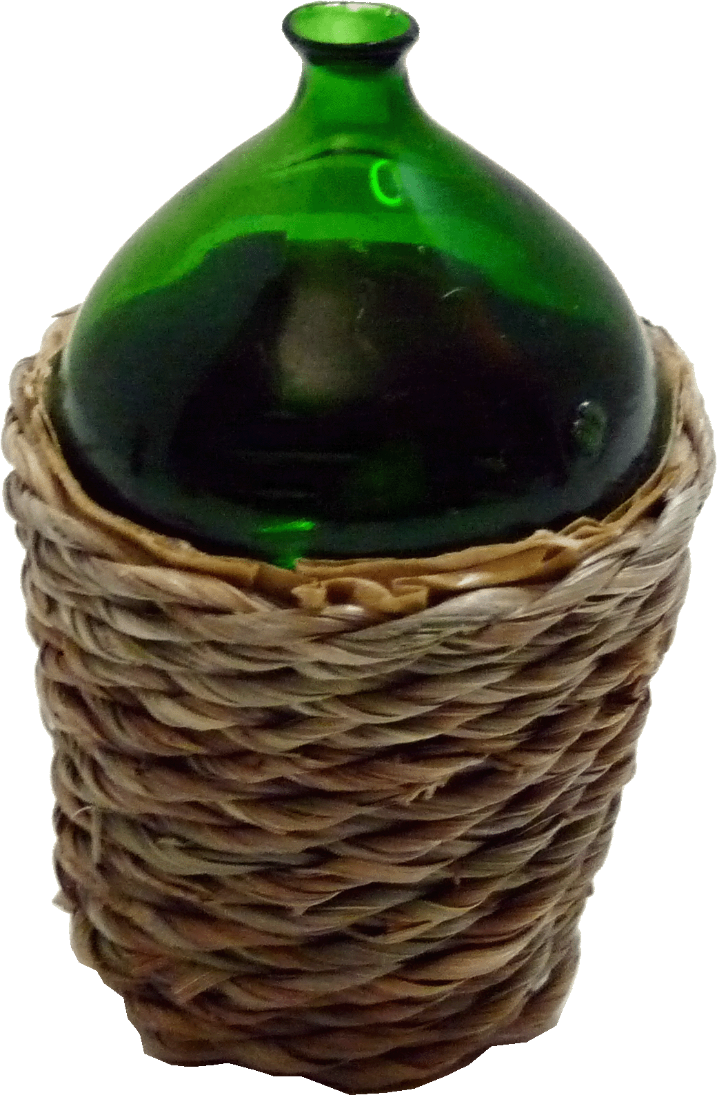 Green Demijohn in Basket