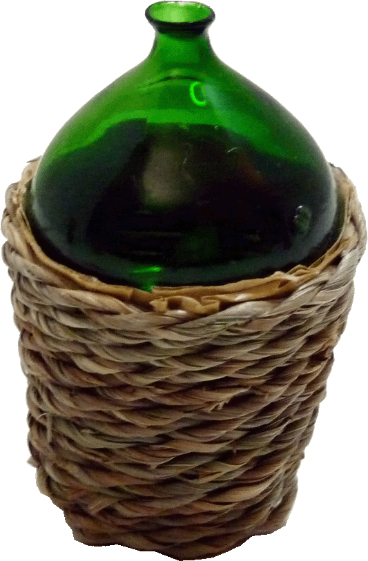 Green Demijohn in Basket