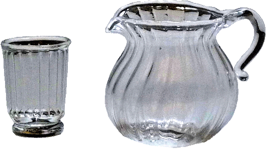 Ribbed Glass Pitcher & Glass