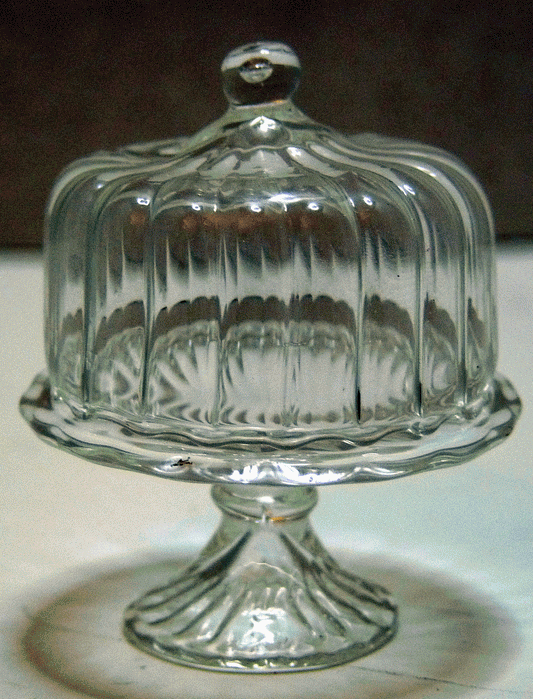 Glass Cake Plate & Cover Ribbed