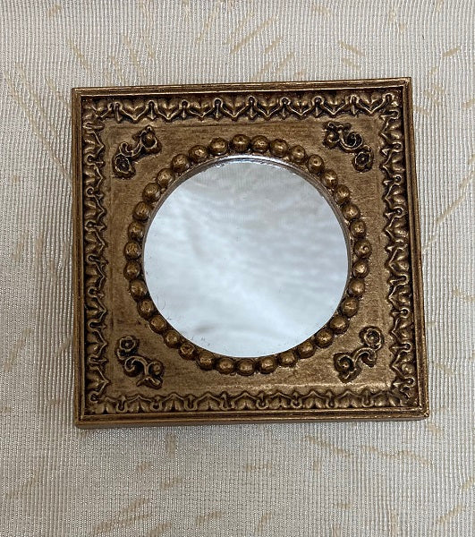 Round Mirror in Gold Square Frame