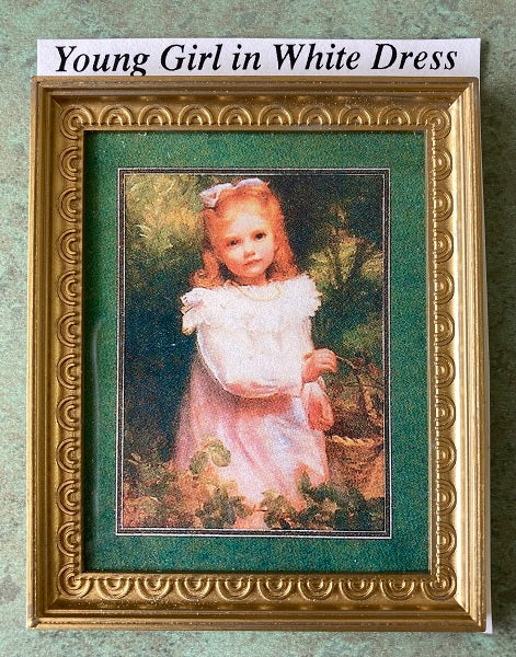 Young Girl in White Dress in Gold Frame