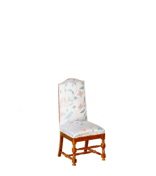 Floral Satin Upholstered Side Chair, Walnut