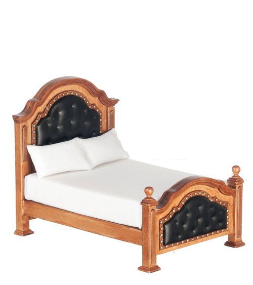 Spanish Style Bed with Studded Headboard, Walnut