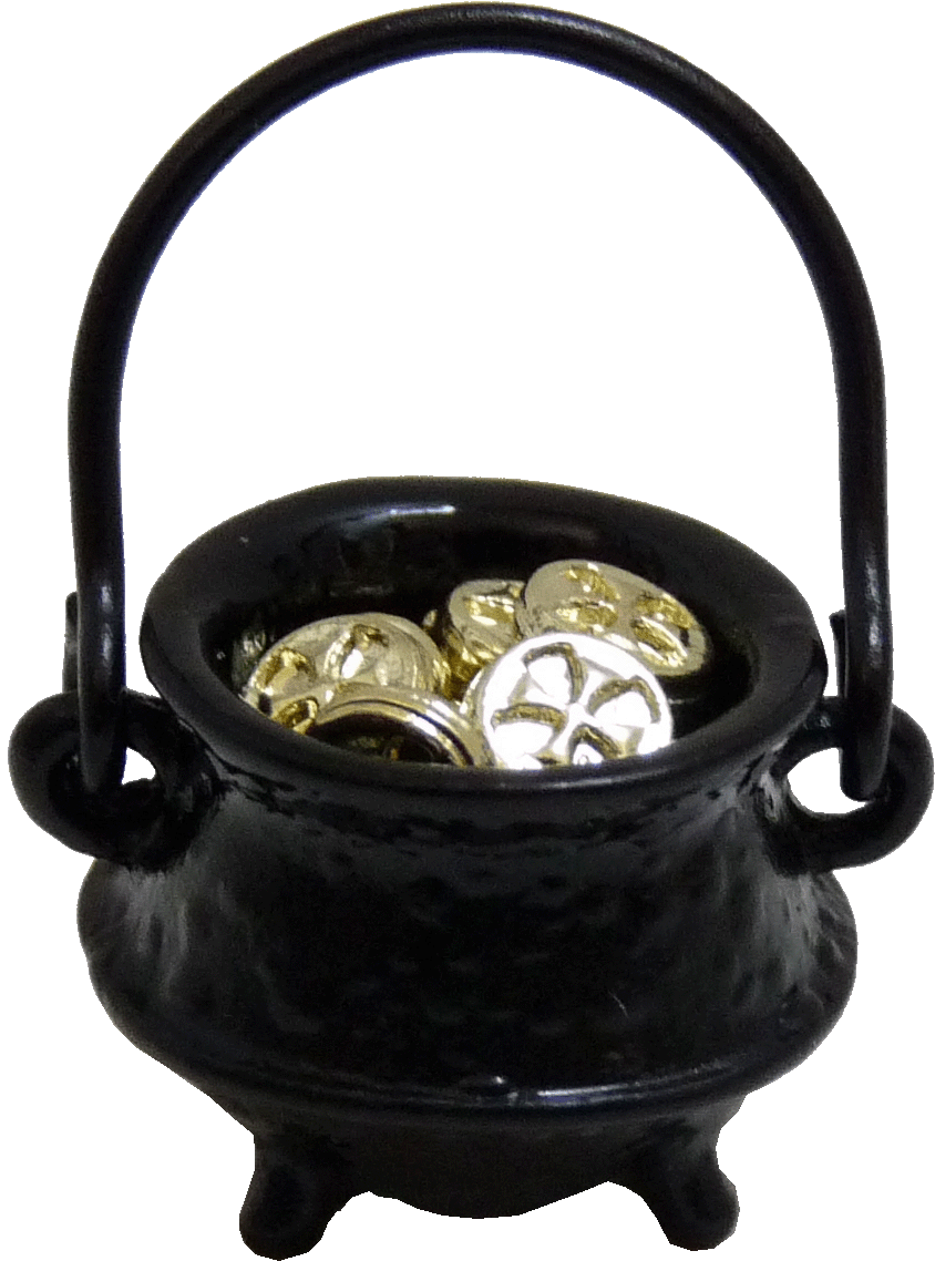 Black Pot with Gold Doubloons