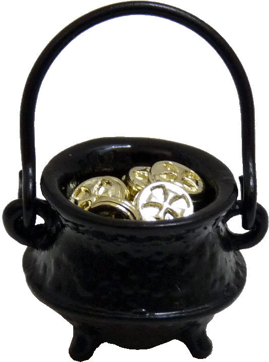 Black Pot with Gold Doubloons