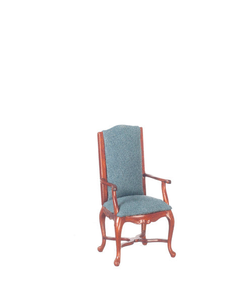 Queen Anne Arm Chair, Blue, Walnut