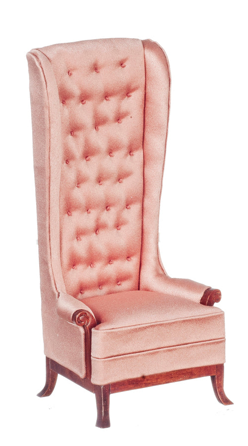 Tall Buttoned Wing Chair, Rose Pink, Walnut