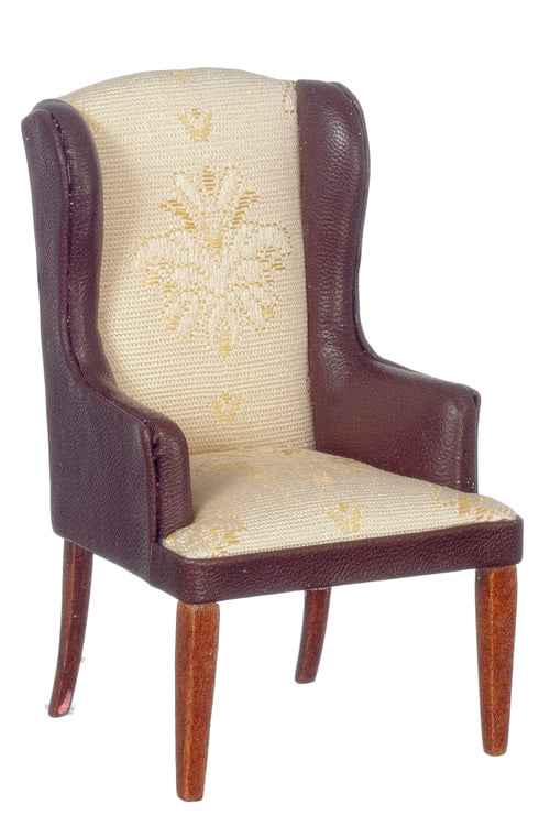 High Back Leather & Fabric Arm Chair, Walnut