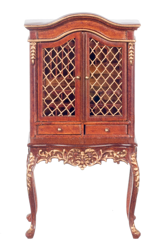 Display Cabinet with Gold Wire Doors, Walnut