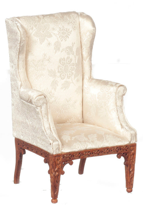 Chippendale Wing Chair, Walnut, Cream