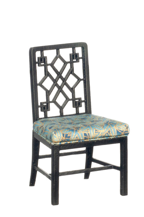 Chinese Chippendale, Upholster Side Chair, Black