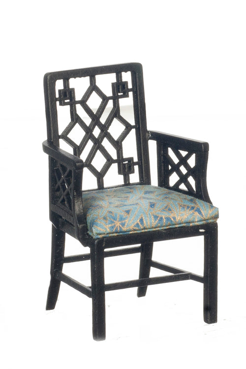 Chinese Chippendale Arm Chair, Black