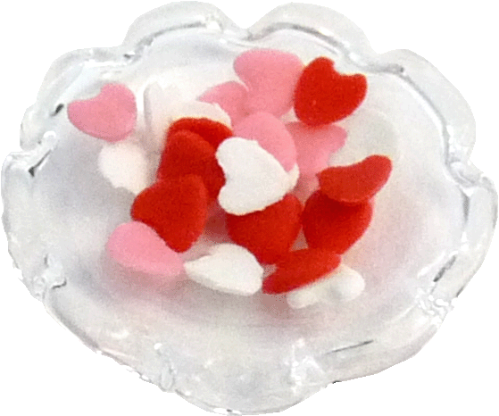 Candy Hearts in Glass Dish