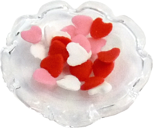 Candy Hearts in Glass Dish