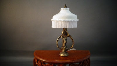 Lamp, Angel Bronze Base, Silk Shade