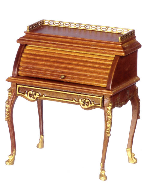 Rolltop Desk with Gold Trim, Walnut