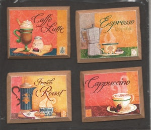 Coffee Framed Pictures, 4pc Set