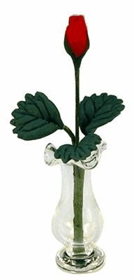 Glass Vase with Rose Bud, Red