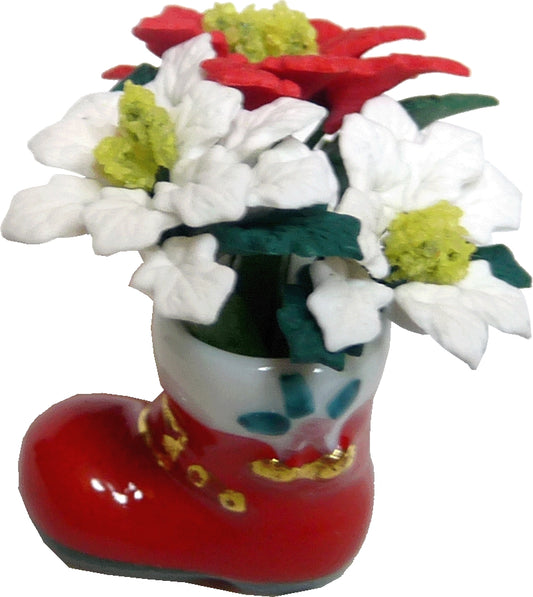 White & Red Poinsettias in Santa Boot