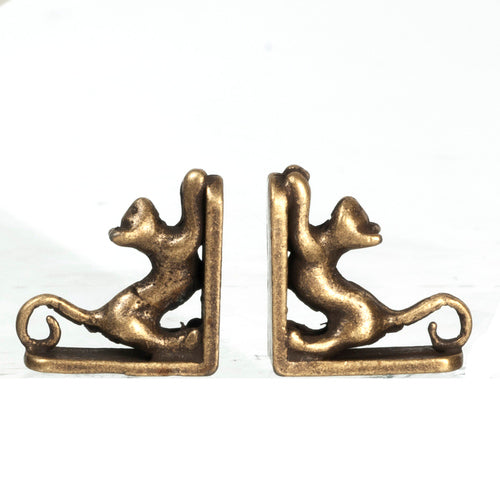 Bronze Cat Bookends, Pair