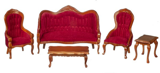 Victorian Living Room Set, Red, 5pc