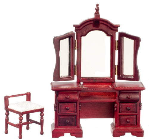 Vanity with Mirror & Stool, Mahogany