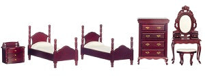 Twins Bedroom Set, 6pc, Mahogany