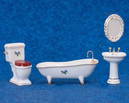 Blue Flower Bathroom Set, 4pc