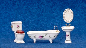 Bathroom Set, Pink Roses, 4pc