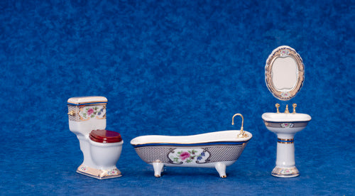 Gold Trim & Floral Bath Set, 4pc