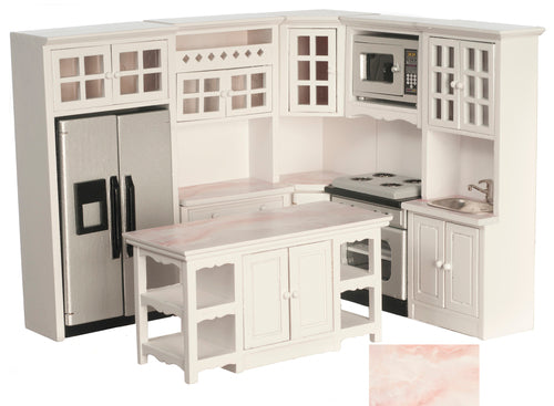 Kitchen Set, 8pc, White & Pink Marble