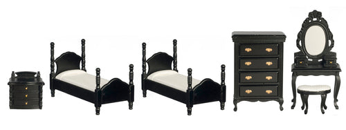 Twin Bedroom Set, Black, 6pc