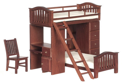 Loft-style Bunk Bed Set, Walnut, 6pcs