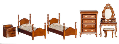 Twins Bedroom Set, 6pc, Walnut