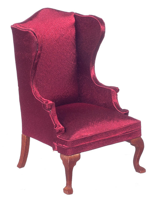 Wingchair, Burgundy, Walnut