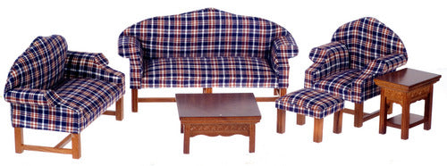 Living Room Set, Dark Plaid, 6pc