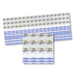 Wall Border Tiles, White, Blue Bow Flower