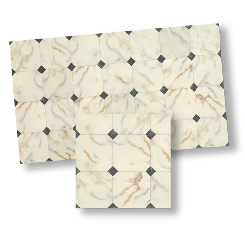 1/2" Scale Faux Marble Floor Tile White with Diamonds