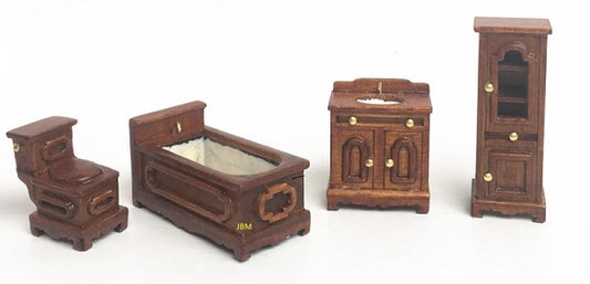 1/4" Scale Victorian Bathroom Set, 4pc, Walnut