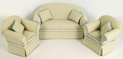 Yellow & Blue Check Sofa Set