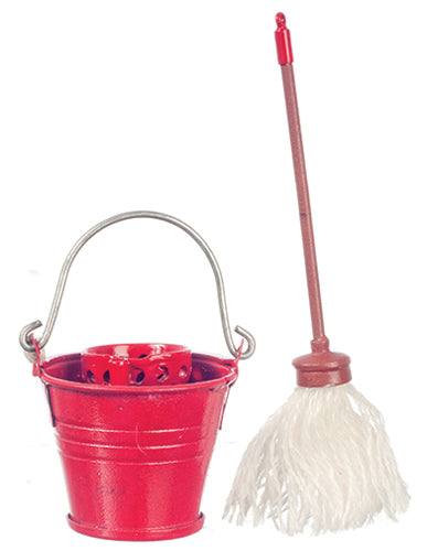 Floor Mop with Red Tin Bucket