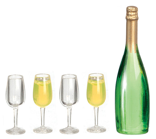 Champagne Bottel & 4 Glasses