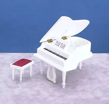 Piano with Bench, White